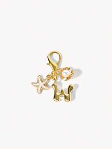Opalesca 1pc A-Z Alphabet Gold Bubble Letter Cute Pendant Keychain, Shell And Starfish Accessories, Keychain, Ring Bag, Backpack Pendant, Car Pendant - Multicolor - View 28