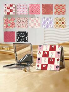 1PC Millennium Y2K Style Patchwork Series Portable Vanity Mirror, Foldable Lightweight Ultra-Thin Convenient Hand Mirror, Durable PU Leather, Suitable For Multiple Scenes And All People, Foldable Square Small Mirror For Carrying - Multicolor - View 1