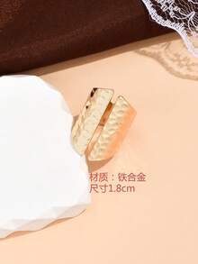 1枚开口锤纹金属戒指，欧美极简主义不对称几何宽边戒指，独特配饰 - 金黃色 - 查看 5