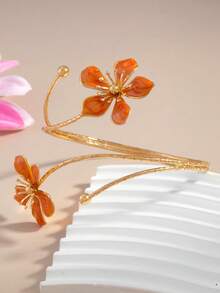 1pc Fashionable New Enamel Drip Glaze Floral Open Cuff Bangle Bracelet For Women, Niche Premium Style Multicolor Arm Ring - Multicolor - View 4