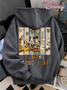 Disney Women's Hooded Sweatshirt, Unisex Sweatshirt, Leopard Print Patchwork Letter Animal Kingdom Adventure Mickey Mouse Family Sweatshirt - Dark Grey - View 2