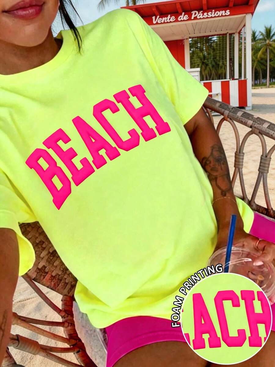 Women's 180g (Sizes S-XXXL), Casual Urban Summer Vacation Clothing, Short Sleeve Graphic T-Shirt, Funny Colorful Text T-Shirts, Personalized T-Shirt For Mom - 綠色 2 - 查看 1