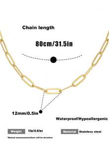 1pc Stainless Steel Gold Paperclip Chain Long Necklace, Minimalist Women's Everyday Wear Necklace - Necklace - View 3