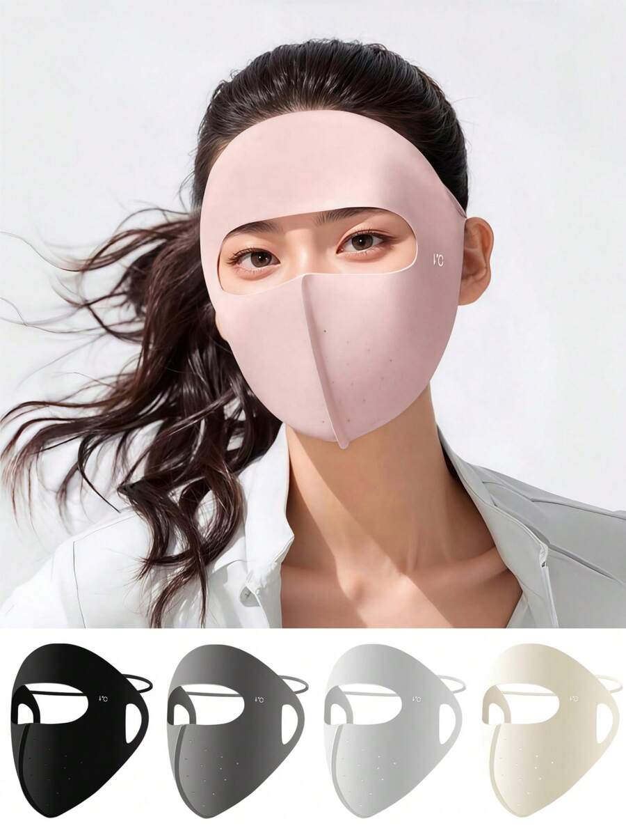 1pc Ice Silk Full Face Sun Protection Mask, Anti-UV Breathable Mask, Shaped Face Bandana, Outdoor Cycling Driving Sun Visor Mask, Cooling Breathable Design - Multicolor - View 1