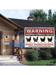2D Flat - 1pc Vintage Art Deco Iron Hanging Sign 2D Flat - "Trained Chicken" Humorous Warning Wall Decor, Suitable For Poultry Farms, Outdoor Chicken Coops And Holiday Themes - Rustic Style Iron Sign, No Electricity Required - Multicolor - View 4