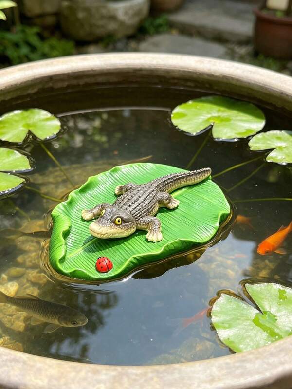 Unique Turtle & Crocodile Design, Floating On Banana Leaf, Mini Swimming Pool/Pond Garden Turtle & Crocodile Decor, Suitable For Garden, Pool, Pond, Fish Tank, Yard Decoration, Gift For Outdoor Garden Lovers