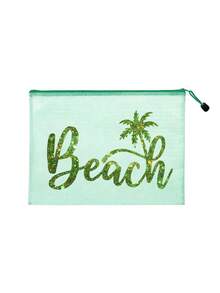 彩色大容量防水收納袋，印有椰子樹「BEACH」圖案，游泳袋，海灘主題，大容量透明化妝袋，輕量，春/夏收納，非常適合游泳、海灘、潛水和夏季度假，學生返校，輕量防曬收納袋，適合朋友、家人、女朋友和同學。生日、節日、派對、婚禮（伴娘）、教師節禮物，返校季節 - 彩色 - 查看 15