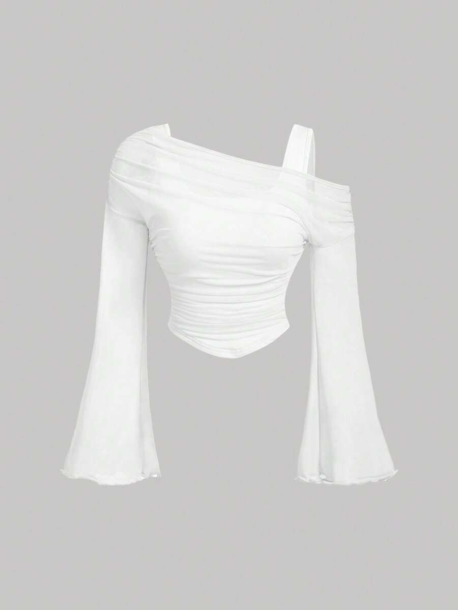 MOD Set Of 2 Solid Color T-Shirts With Asymmetrical Flared Sleeves At The Shoulders, 2 In 1 - Apricot - View 1