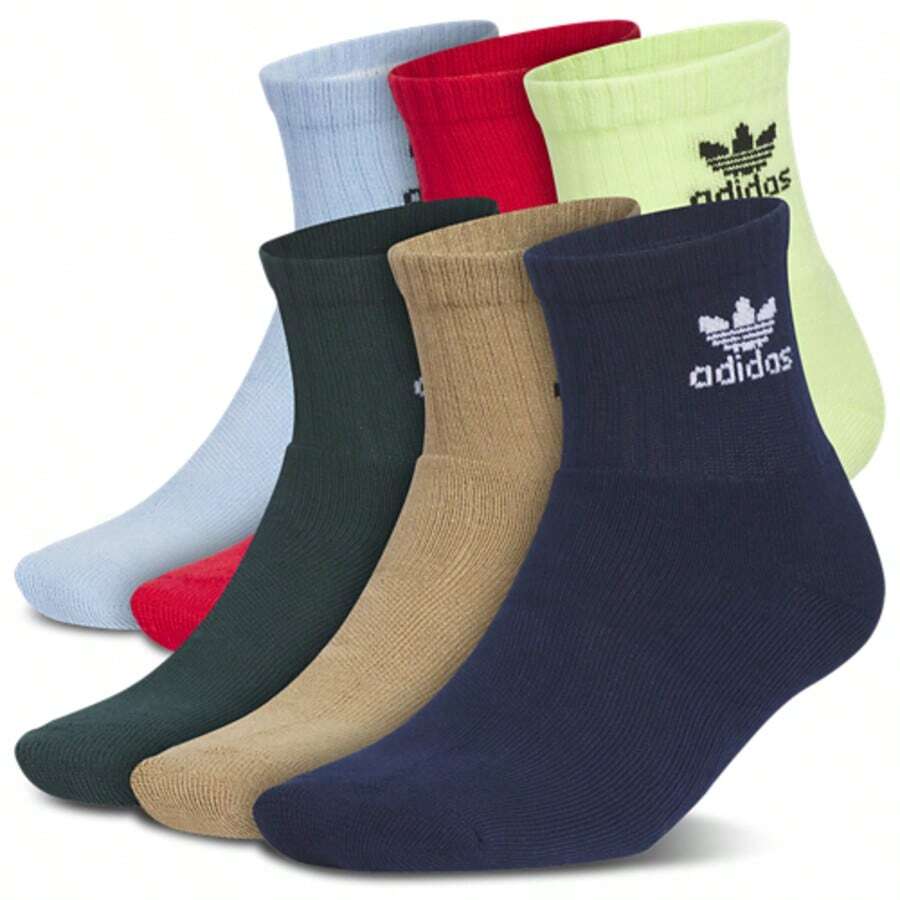 Adidas Originals Trefoil Pastel 6PK Quarter Socks Blue/Red/Green JK5443 | Moisture-Wicking, Everyday Comfort - 紅綠藍 - 查看 1