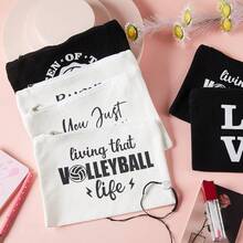 12PCS Volleyball Print Canvas Makeup Bag Set, Portable Zipper Cosmetic Pouch For Travel And Daily Storage, Ideal Gift For Volleyball Lovers, 2 Colors - White - View 5