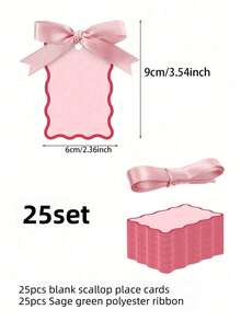 6/25/50Pcs Scallop-Shaped Name Cards With Ribbons, Handwriteable Table Place Cards For Wedding, Birthday, Engagement Dinner, Anniversary & Business Banquet, DIY Gift & Table Setting Decorations For Party Celebration - View 12