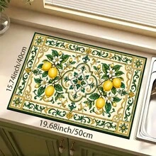1pc Lemon Print Absorbent Drying Mat, Kitchen Decor Coffee Machine Mat, Laundry Room Accessory Handmade Coffee Pot Drip Tray, Kitchen Floor Mat, Table Mat, Kitchen Countertop Dish Drying Mat, Breakfast Mat, Heat Resistant Drip Tray With Non-Slip Backing, Diatomaceous Earth Drip Tray, Stain Hiding, Super Absorbent Kitchen Drip Tray, Easy To Clean Dish Rack Mat, Perfect For Kitchen, Dining Table, Coffee Shop, Bar, Holiday, Party, Home Decor, Holiday Gift - Multicolor - View 11