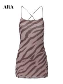 ARA CHIC Women's Vintage Zebra Print Lace-Up Tank Dress, Low Back Bodycon Mini Dress, 90s Retro Nightclub Outfit - Multicolor - View 9