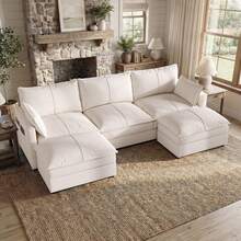 U Shaped Couch, Modern Modular Convertible Sectional, L Shaped Sofa With Removable Washable Covers, Deep Seat Cloud Couch With 300 LBS Per Seat Capacity For Living Room, Bedroom - White - View 2