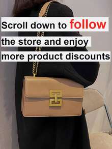 Bolsa cuadrada con diseño metal unicolor con solapa con cadena con tira - Caqui - Ver 2