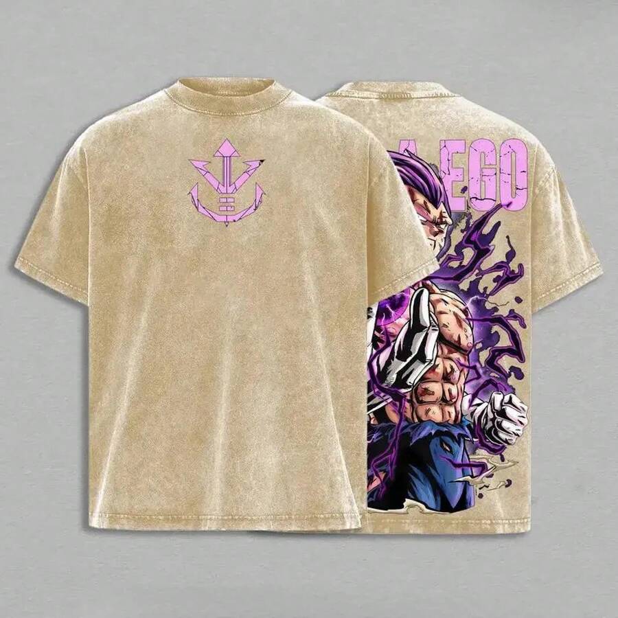 Ultra Anime T-Shirt, Awakening Of The Purple Power, Vintage Wash Style, Oversized Graphic Anime Streetwear T-Shirt, Tops Joke 67 Shirt, Silverfish Clothing, Rega - 杏色 - 查看 1