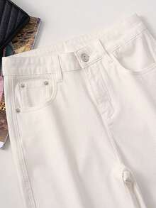 Women's Casual Straight Leg Loose Fit Jeans With Pockets,  Straight Jeans, Washed Denim Baggy Jeans, Vintage Casual Style - 米色 - 查看 5