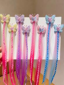 2pcs Girls Cute Embroidered Butterfly Gradient Color Ponytail Hair Extensions Hair Clips - Multicolor - View 1