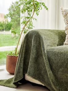 1pc Solid Color Chenille Tassel Sofa Cover, Pet Friendly, Stain Resistant & Durable, Machine Washable & Easy To Clean, Holiday Decor Sofa Protector, Suitable For 1/2/3/4 Seater Sofa - Green - View 8