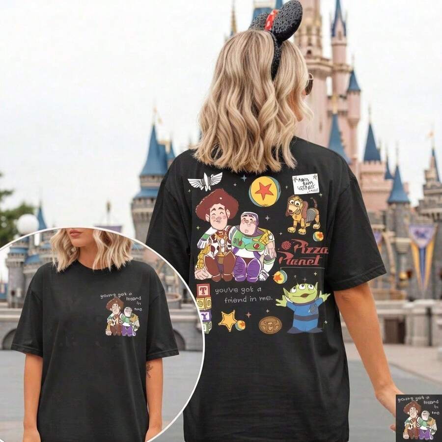 Unisex Disney Baumwoll-T-Shirt With Doppelseitigem "Toy Story" Print, Vorderseite With "You've Got A Friend In Me", Rückseite With Woody, Buzz An - Black - View 1