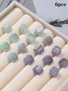 6pcs 8mm UV Sensitive Color-Changing Resin Square Loose Beads, High Transparency Fine Glitter Gradient Beads, DIY Beading Material - Square Light-changing Gradient Beads - View 11