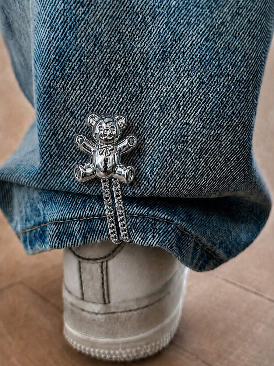2pcs/4pcs/8pcs Cute Silver Bear-Shaped Pant Leg Shortener Clips, Prevent Pants Dragging On The Floor. Featuring Hidden Button And Pant Leg Closure Design, Seamless Fit, Effectively Shorten Pant Length. Suitable For Dress Pants And Casual Pants, Waterproof, Portable And Durable. - A - View 1