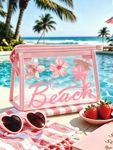 Borsa da spiaggia in PVC impermeabile con stampa "Beach" (con decorazione a conchiglia e stella marina) -- Borsa da toilette in PVC, organizer da viaggio in PVC con cerniera. Borsa da toilette per trucco leggera e resistente allo sbiadimento (unisex), astuccio cosmetico portatile approvato TSA, design facile da pulire. Ideale come regalo borsa trucco per madri, insegnanti, amici, infermieri; organizer da toilette essenziale per vacanze scolastiche, stagione di ritorno a scuola; regalo per la festa della mamma, essenziale per viaggi e estate. - Multicolore - Visualizzare 1