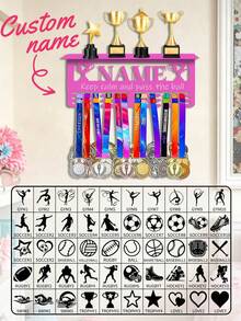 Custom Name Medal Hanger Trophy Shelf, Personalized Custom Text Medal Holder, Sports Medal & Award Display Stand, Wall Decor Organizer For Medals 1PC - Multicolor - View 3