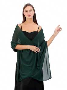Women's Soft Solid Color Sheer Shawl Prom Party Dress Accessory Chiffon Wrap - Dark Green - View 4