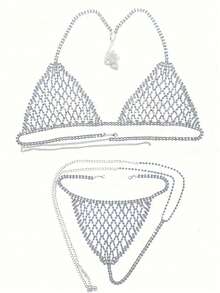 Rhinestone Claw Chain Body Chain Sexy Bra And Panty Set - Multicolor - View 9