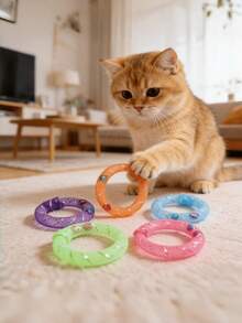3pcs Cute Cat Soft Mesh Management Cat Self-Entertainment Donut, Colorful Macaron Spiral Spring, Indoor Interactive Toy Set, Suitable For Cat Hunting, Pouncing, Chewing, Bringing Endless Fun And Exercise, Suitable For All Cats - Multicolor - View 1