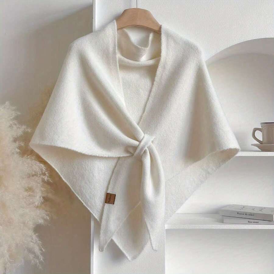Versatile Triangular Shawl For Women, Western Style, Warm Wool, Autumn Winter, New Outdoor Scarf, Decorative Shawl, Versatile Style - 白色 - 查看 1