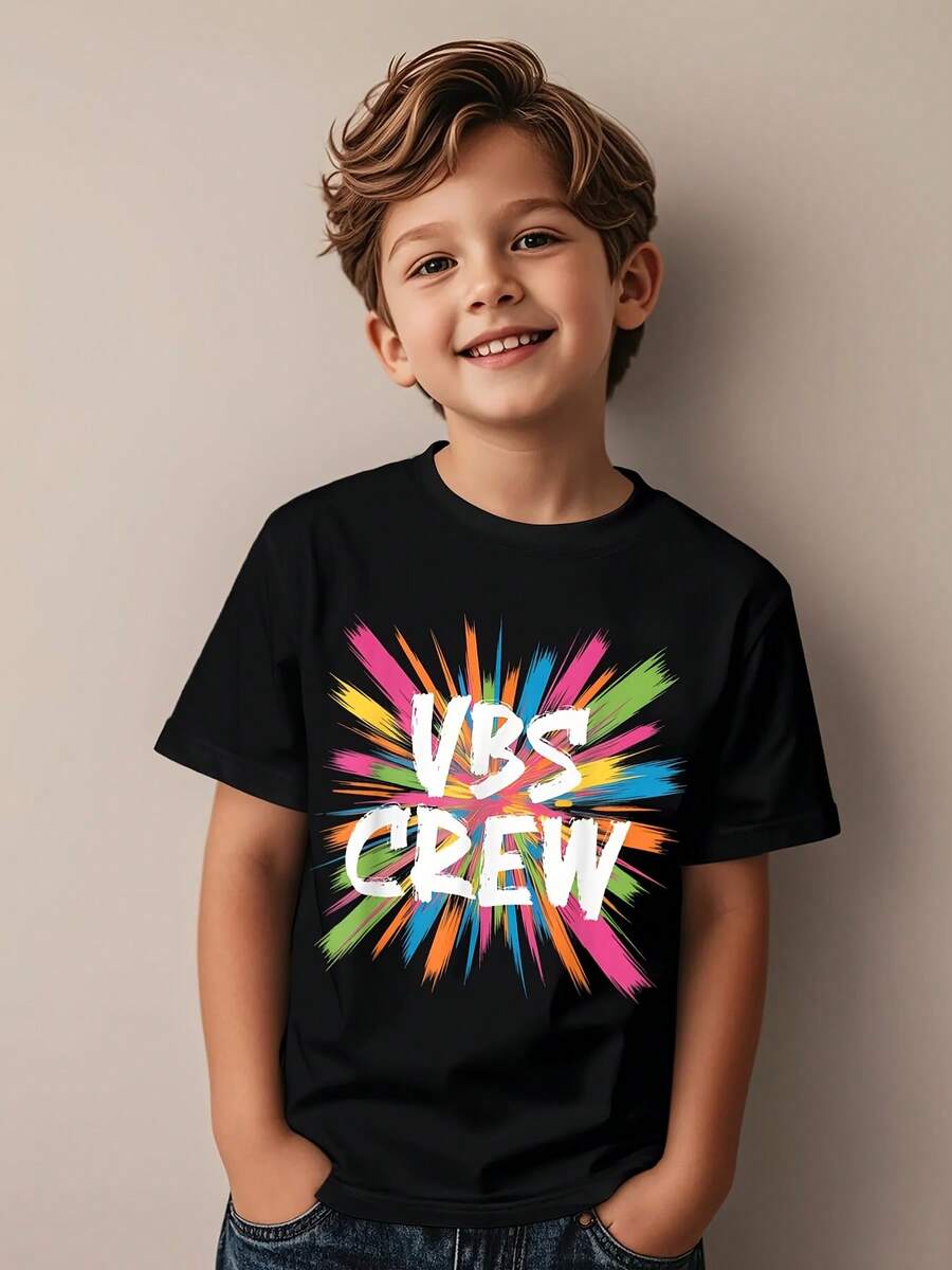 Me encanta la nueva camiseta infantil con estampado estético del equipo "2026 Holiday Bible School Light Bulb". Ropa casual para niños, camiseta moderna para niños. - Negro - Ver 1