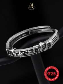 Anello regolabile in stile punk hip-hop in argento 925 con resina nera cava per donne - argento antico - Visualizzare 6