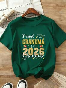 " - 100% Cotton, Comfortable 220g Heavyweight Fabric, Unisex Crew Neck T-Shirt For Men And Women, Casual Streetwear, Perfect Graduation Gift For Family And Friends. - 綠色 - 查看 1
