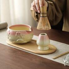 抹茶套組 抹茶工具 茶具套組 抹茶刷 抹茶攪拌器 陶瓷茶碗附流口 茶刷 - 彩色 - 查看 2