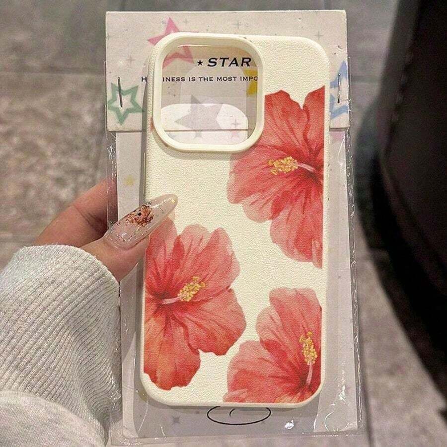 Funda de teléfono de material TPU con elementos florales, patrón de orquídea rojo oscuro, 1 pieza, material TPU compatible con iPhone/teléfonos, regalo de primavera para aniversario - Blanco 4 - Ver 1