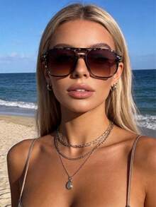 2Pair Oversized Gradient Lens Shades For Women, Double Bridge Square Frame Fashion Eyewear, UV Protection For Travel, Vacation & Daily Wear - Multicolor - View 9