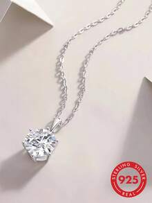 925 Sterling Silver Moissanite Necklace, 3ct 9mm*9mm, 40cm+5cm Chain, D Color Moissanite, With GRA Certificate, S925 Sterling Silver Transparent Twisted Chain, Hypoallergenic Material, Fashion, Elegant, Casual, Classic, Minimalist Design, Birthday, Anniversary, Valentine's Day, Mother's Day, With Gift Box. - Classic Six-prong Necklace - View 5