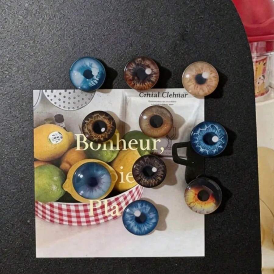 6/12pcs Creative Realistic Eye-Shaped Fridge Magnets, Funny Refrigerator Magnet Decor, Essential Kitchen Home Decor, Room And Desk Accessories, Gothic Glass Eyeball Fridge Magnets - Multicolor - View 1
