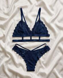 Fantasy Luxury Lace Set Without Padding Sexy (195) - Màu xanh hải quân - Xem 5
