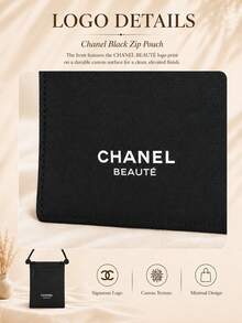 Chanel 黑色帆布斜跨拉鍊小包 13*19cm，耐用帆布材質，可調節抽繩肩帶，適合收納手機等物品，適合個人使用或送禮 - 黑色 - 查看 7