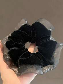 1pc Large Scrunchie, Luxury High-End Low Ponytail Hair Tie, Vintage Bun Hair Tie Hair Accessory Women's Hair Accessory Scrunchie Elastics Rubber Bands - Multicolor - View 6