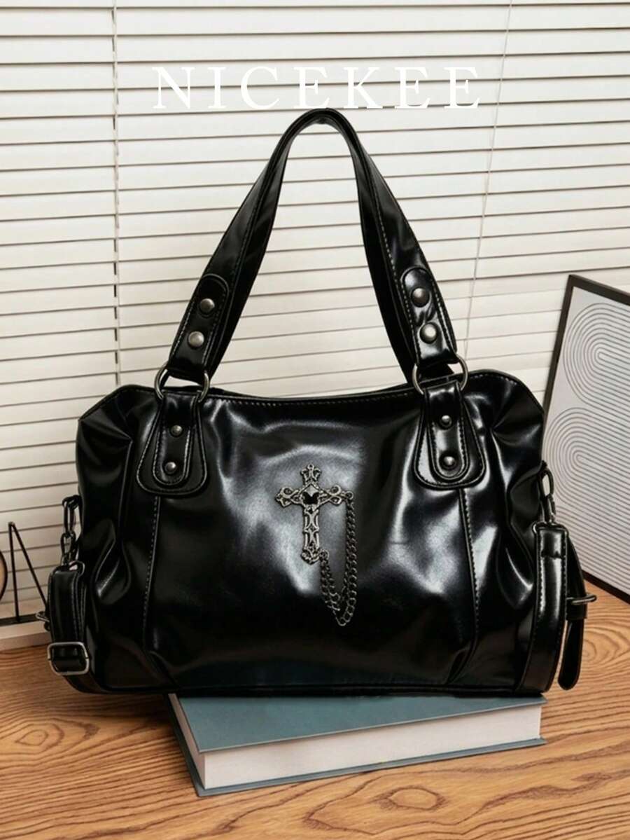 Fashionable Textured Large Capacity Tote Bag, Commuter Shoulder Crossbody Women's Bag, Suitable For Outings, Shopping, Travel, Commuting