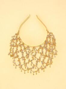 STONEFANS 1 chiếc phụ kiện tóc phong cách Âu Mỹ tua rua lưới đính đá phô trương, phụ kiện cưới cô dâu, mũ tóc thời trang đính đá toàn bộ, trang sức tóc biểu diễn sân khấu - hình học - Xem 2