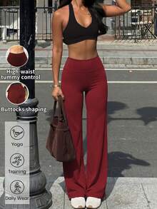 1 Pair Of Women's Loose-Fitting, Solid-Color Wide-Leg Yoga Pants, Comfortable And Versatile, Suitable For Running, Working Out, And Yoga In Spring - Rust Brown - View 2
