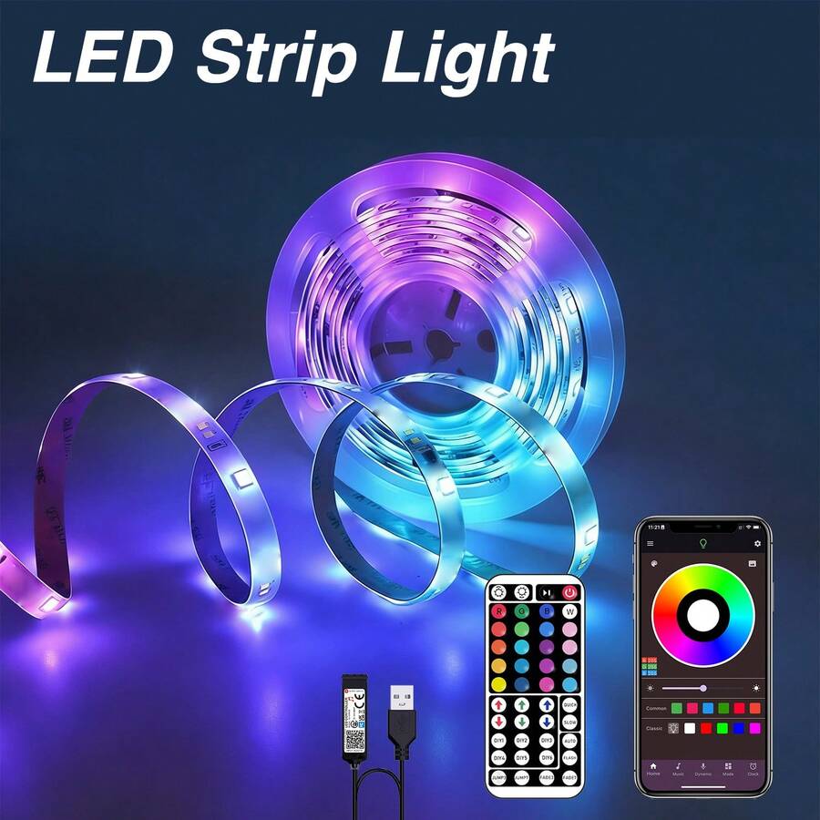 3.28ft-98.4ft RGB LED Light Strip, APP Control, Dimmable Music Sync Lighting, Suitable For Bedroom, Living Room, TV Backlight And Cozy Room Decoration - 3535RGB - 查看 1