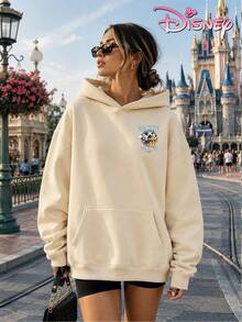 Disney Women's Hooded Sweatshirt, Unisex Sweatshirt, Circular Pluto Mickey Mouse Letter Hooded Sweatshirt, Casual And Versatile. - 杏色 - 查看 3