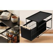Multipurpose Pullable Kitchen Cabinet Organizer, Single Double Layer Black Metal Mesh Storage Rack With Handle For Bathroom Bedroom Pantry And Office Space Arrangement - Black - View 1