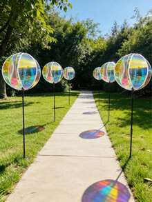 Bunte Laser-Garten-Boden-Dekorationkugel mit blendender farbiger Film-Rotation und farbiger reflektierender Kugel-Rotation, geeignet für Garten-Bodendekoration Outdoor, Feiertagsdekoration, Outdoor-Rasenparty und Landschaftsgestaltung - Regenbogenball - Übersicht 6